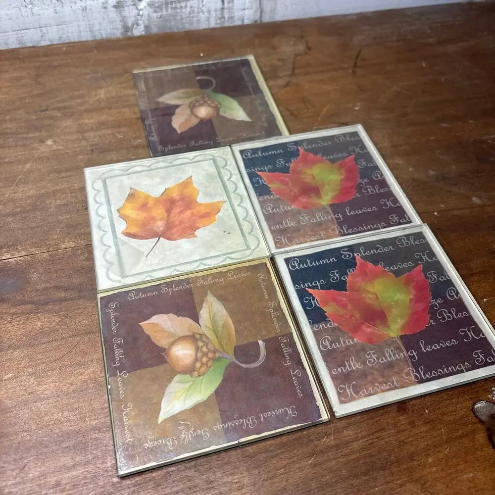 Glass Autumn Leaf Coasters Set of 5
